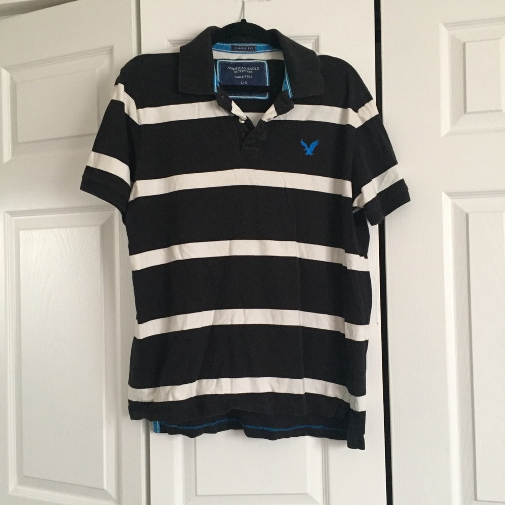 American Eagle Men’s Black and White Polo Shirt
